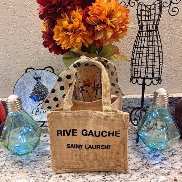 Handmade YSL burlap vintage looking 8x8 tote. Made to order - Picture 2 of 2